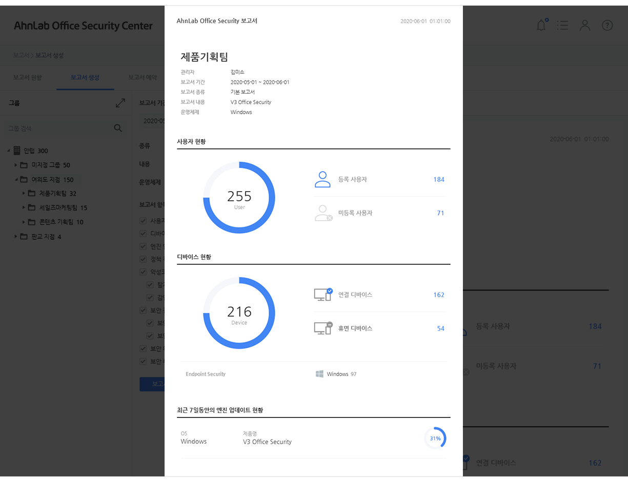 AhnLab Office Security 보고서 화면 이미지